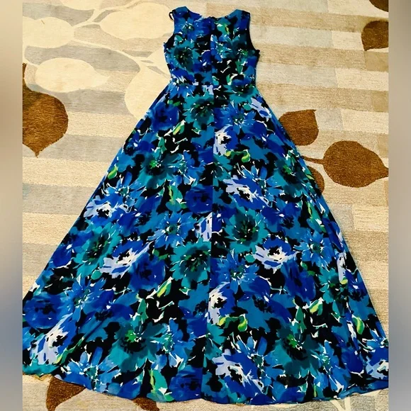 Eliza J Sleeveless Maxi Dress Blue Floral Chiffon - Picture 7 of 7